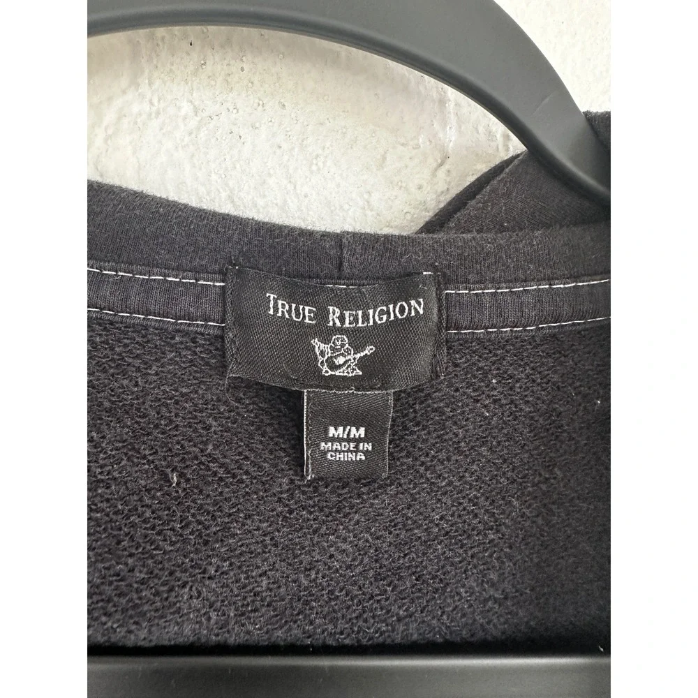 True Religion World Tour Black Zip Up Hoodie Buddha Graphic Contrast Stitch M